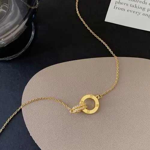 金色双排满钻罗马双环项链女18k镀金网红锁骨链环环相扣气质简约