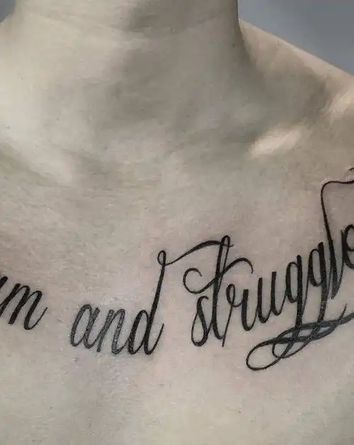 胸口花体纹身图片_脚部颈部花体字欧美写实纹身图案