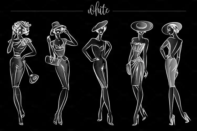 典雅时尚的时装模特手绘矢量素材合辑下载aiepspng