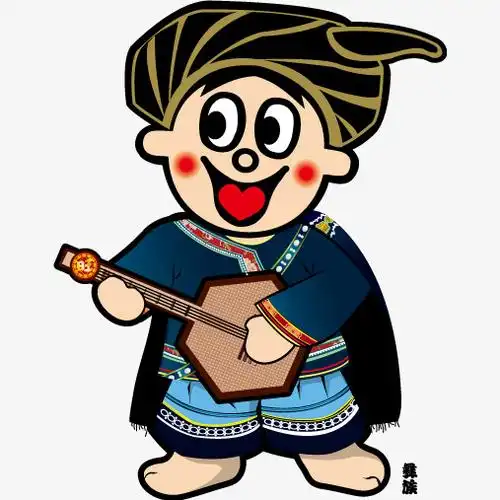 卡通旺旺彝族形象弹琴开心插画免