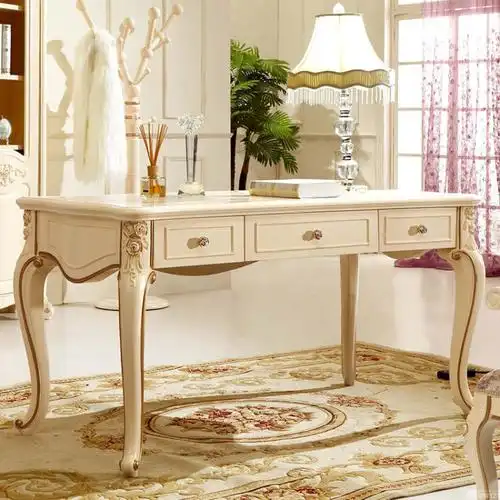 信益轩 欧式实木雕花书桌 法式象牙白书台电脑桌写字台 定制家具 书桌