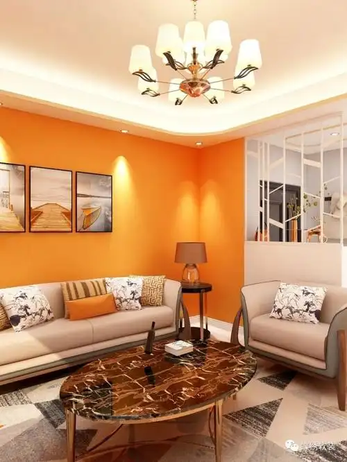 橙色 蓝色   夏日家居的完美搭配墙布型号:dx8816-28(图片来源:蝶绣