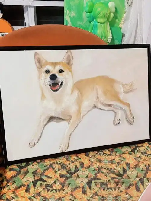 画狗狗定制柴犬油画简单过程分享