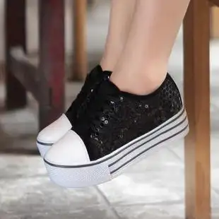 厚底鞋松糕鞋 亮片布防水台休闲女式厚底鞋松糕鞋新款女鞋931190