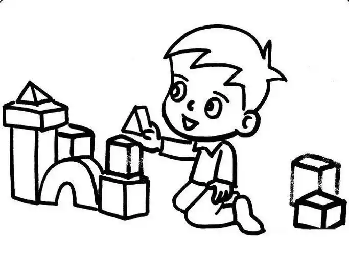 人物简笔画搭积木的小男孩