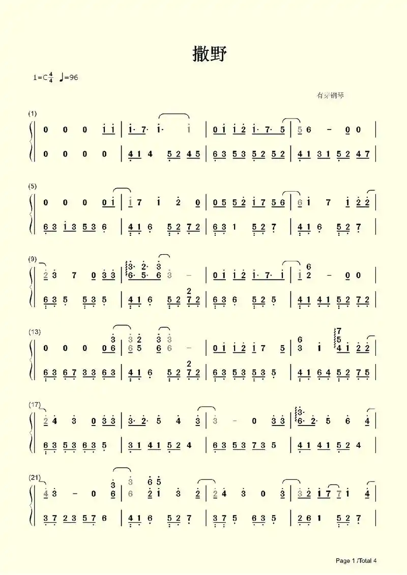 撒野钢琴简谱.#撒野钢琴简谱 #撒野钢琴谱 #撒野简谱 #撒 - 抖音