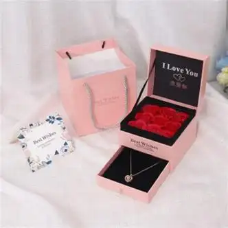 情侣戒指男女一对开口指环蓝色滴胶海洋之心对戒情侣粉色玫瑰花礼盒