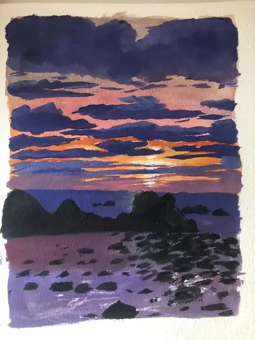 不透明水彩水粉日出适合新手