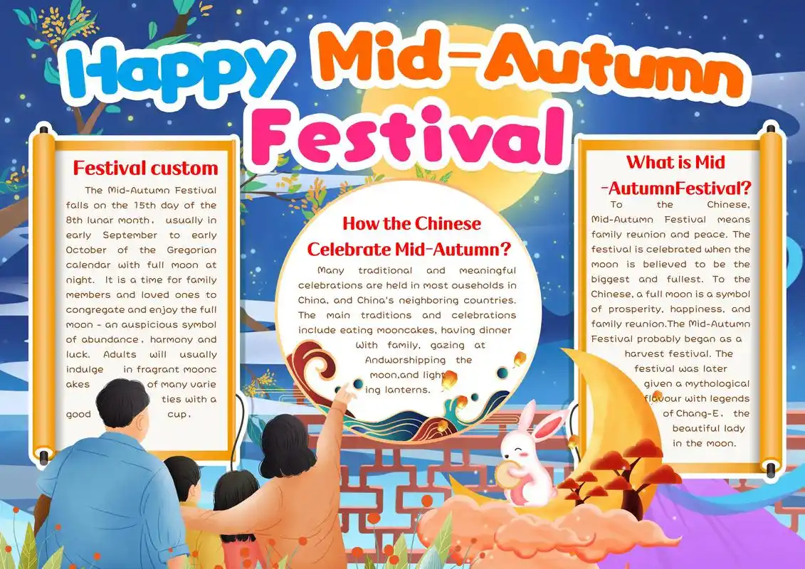 2023中秋国庆英语手抄报双节手抄报.mid-autumn  - 抖音