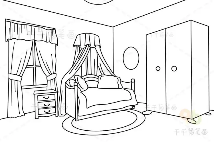 儿童粉色卧室简笔画