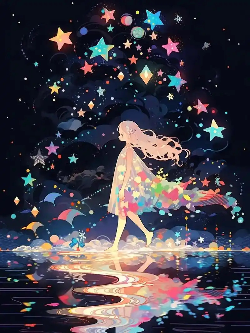 治愈系插画之星星女孩.希望能治愈你每一天的糟糕心情!