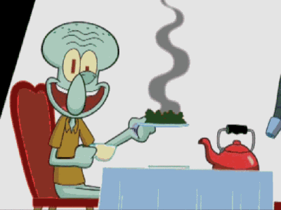 哦,章鱼哥,你在冒烟耶,你看起来就像是一棵煮熟的青菜.