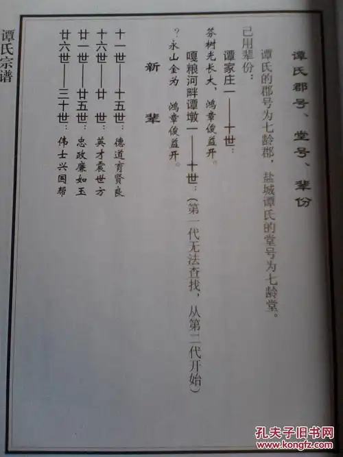 提供资料信息服务谭氏宗谱七龄堂盐城建湖支16开74页2006年版本