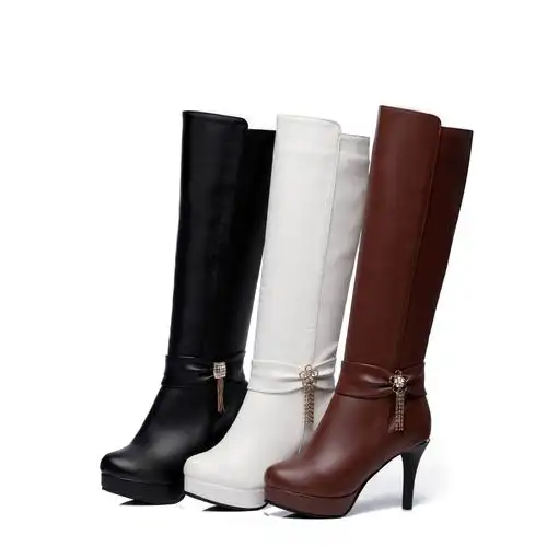 秋冬季新款女士长靴高跟骑士靴高筒靴女靴子中筒时装靴