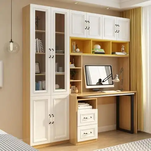 实木书柜带书桌书架闪电客衣柜一体电脑写字台转角加组合柜子学习桌
