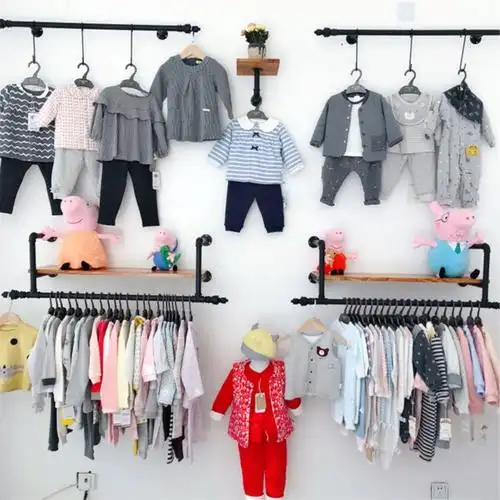 加厚服装店展示架上墙男女服装货架实木墙壁正侧挂组合童装挂衣架