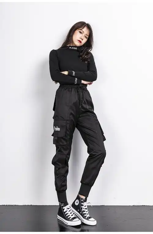 束脚工装裤女春款薄宽松显高显瘦ins机能风多口袋休闲运动潮女裤sn