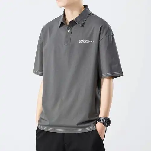 夏季 翻领t恤撞色辑明线潮流男体恤 新款 印花男士 代猿人短袖 - 男装