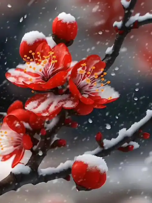 初雪中的梅花:美丽与坚韧并存