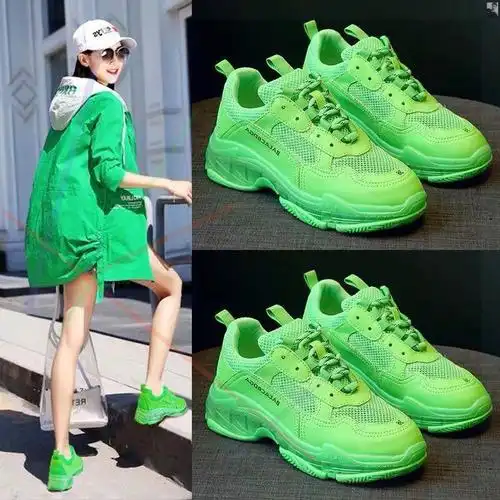 荧光绿色老爹鞋女ins潮2019夏季新款网红网面透气超火厚底运动鞋