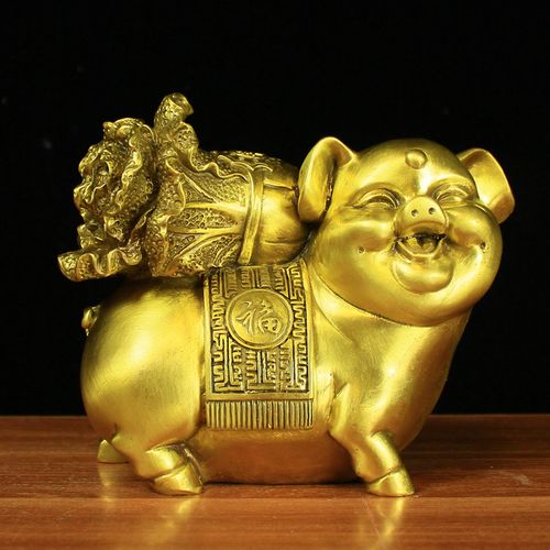 纯铜猪摆件 金猪 猪拉百财家居摆件风水生肖猪强力补缺角