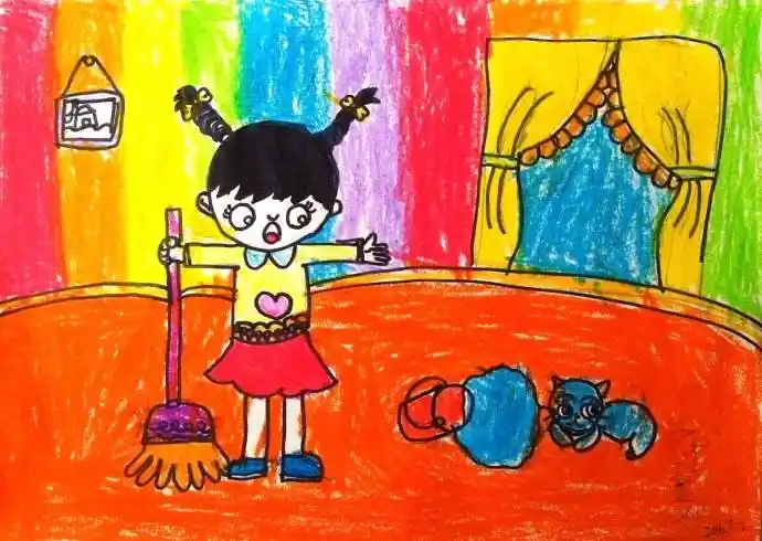 劳动节儿童画-我帮妈妈打扫卫生