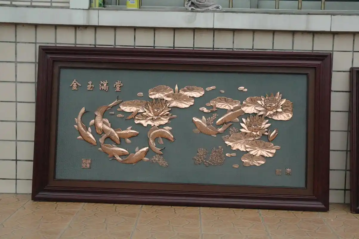 紫铜浮雕画金玉满堂迎客松富贵长春报春图.