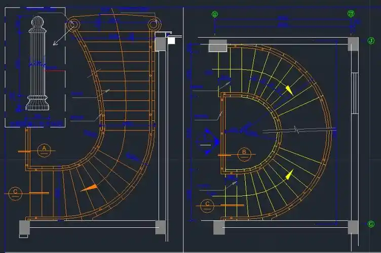 某高档酒店旋转楼梯cad设计详图_cad图库 -建库图纸