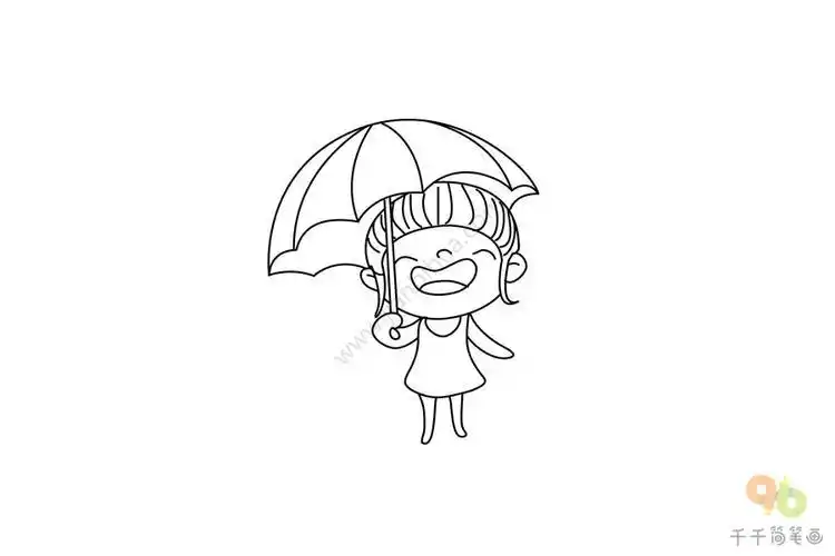 打雨伞的小女孩儿童简笔画