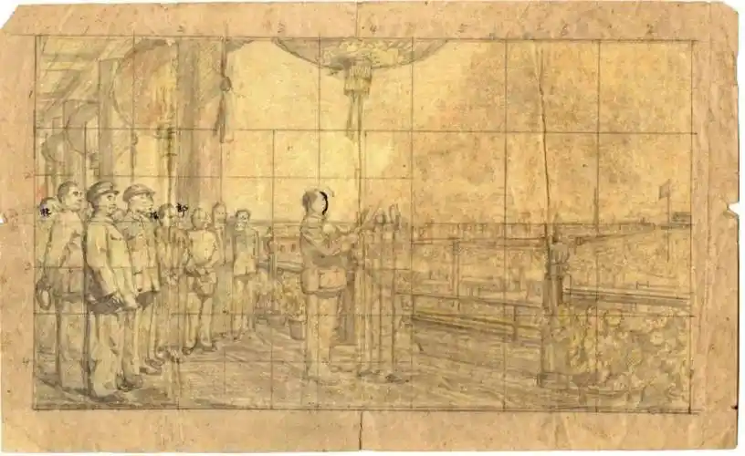 5cm,纸本铅笔《开国大典》画面结构分析图开国大典的麦克风在绘画作品