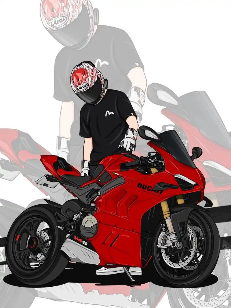 帅气机车骑士7315手绘摩托车插画头像壁纸             帅气机车