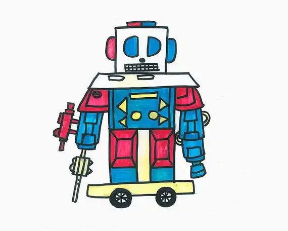 二年级漂亮的美术画图解教程 好看彩色简笔画机器人的画法