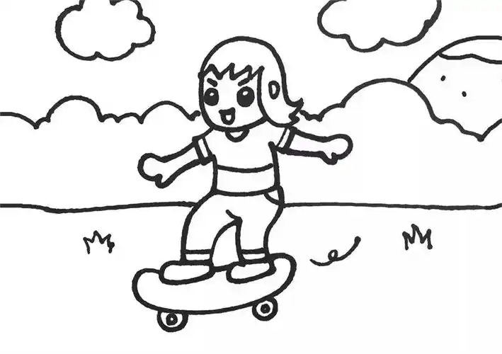 春天里玩滑板的小女孩简笔画 - 元艺考