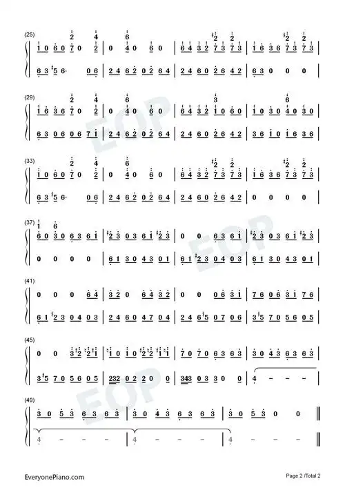 植物大战僵尸迷雾bgm双手简谱预览2