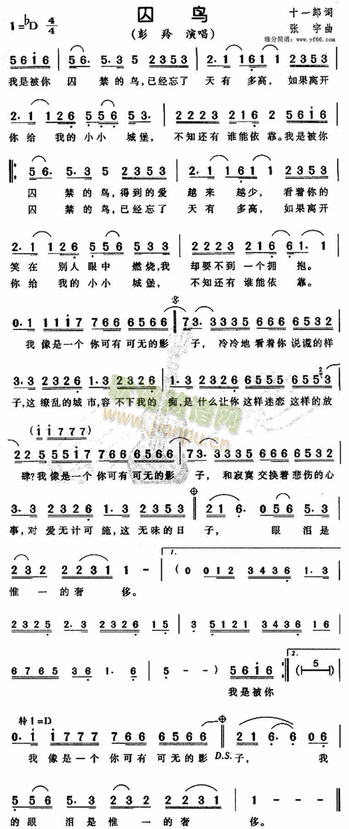 囚鸟 歌谱简谱网