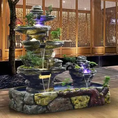 大型假山流水喷泉户外别墅鱼池图片