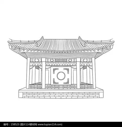 黑白手绘故宫戏台