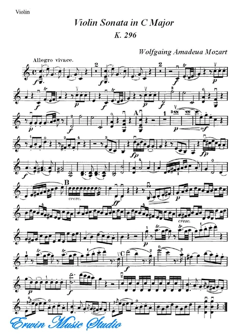 violin莫扎特《c大调小提琴奏鸣曲》k.296小提琴曲谱