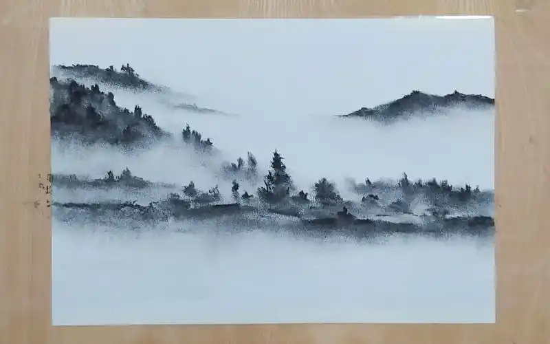 素描如何画一幅云雾缭绕的素描风景画