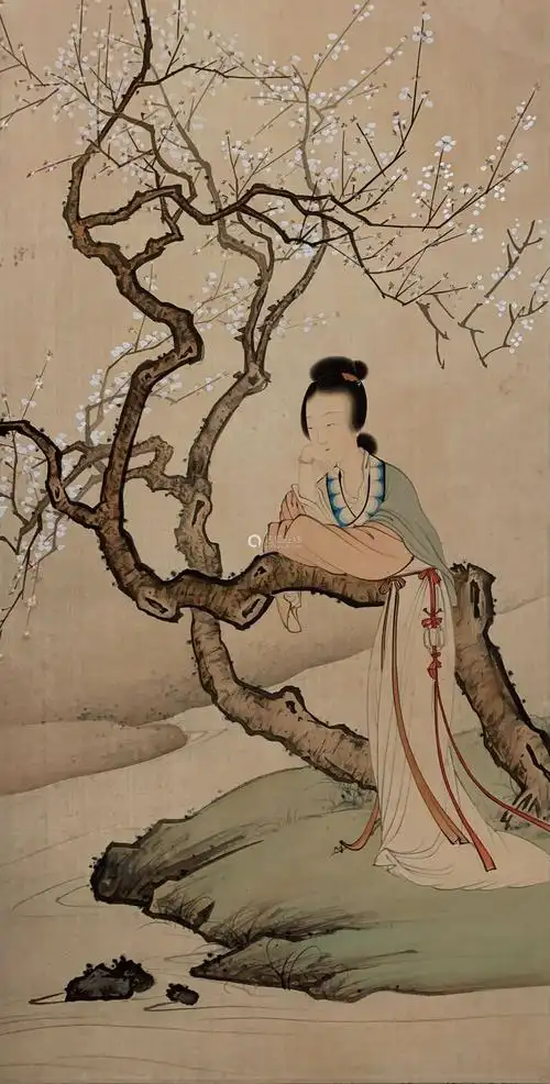 陈少梅 仕女 绢本镜片