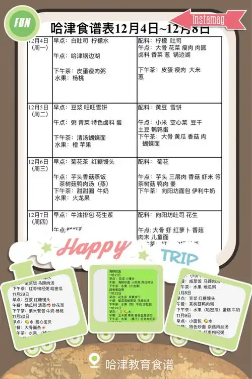 舌尖上的幼儿园!哈津教育一周营养食谱 《美食回顾》