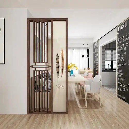 玄关隔断屏风现代新中式实木镂空花格入户遮挡座屏