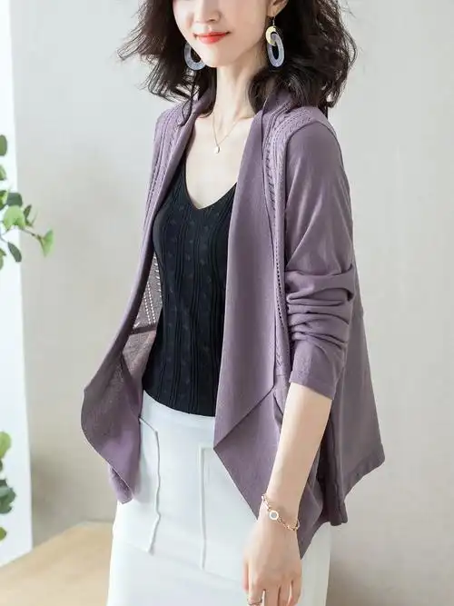 小西西装桑蚕蚕丝针织开衫女士薄款洋气冰丝短外套