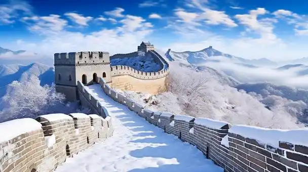 雪域长城冬日遇第一场雪延绵千里如巨龙翻腾