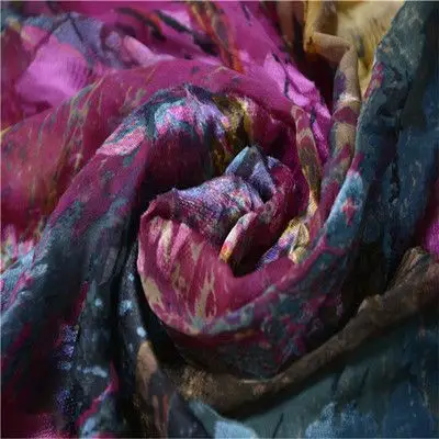 千缕精品数码印染真丝烂花绡布料连衣裙旗袍丝巾服装面料