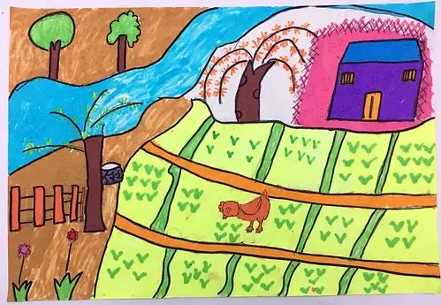 门前有序的稻田已经种满作物,柳树开始萌芽,画中无雨胜有雨!