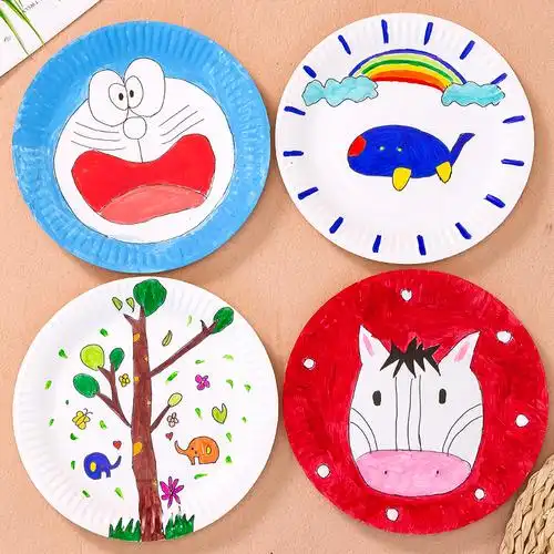 白色纸盘子纸碟儿童绘画画涂鸦 一次性纸盘蛋糕盘幼儿园手工材料