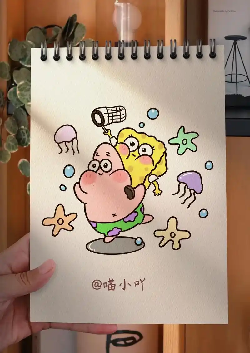 派大星背着海绵宝宝抓水母,有喜欢的宝 - 抖音