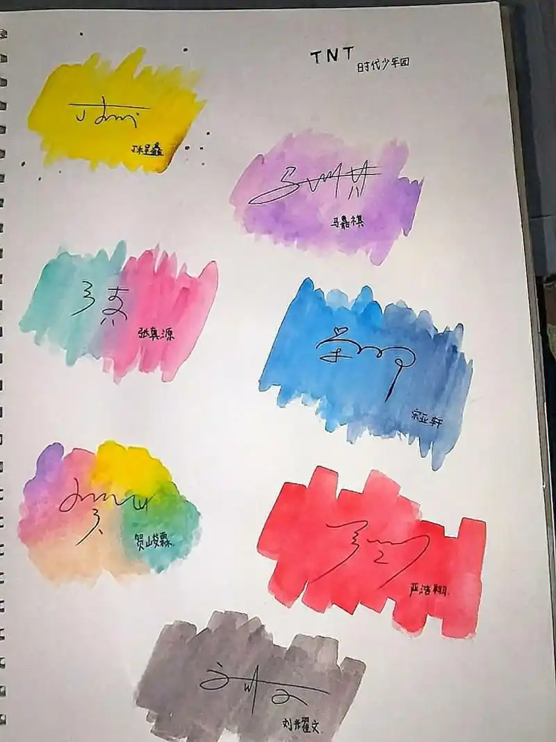 tnt时代少年团的签名 应援色 tnt时代少年团的签名 应援色