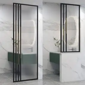 卫生间长虹玻璃半墙屏风洗手台隔断客厅铁艺镂空玄关简约轻奢装饰